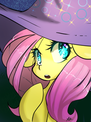 Size: 1280x1707 | Tagged: safe, artist:acharmingpony, character:fluttershy, clothing, female, hat, solo, wizard hat
