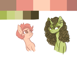 Size: 731x541 | Tagged: safe, artist:hippykat13, oc, oc only, oc:kitty sweet, oc:silence, species:pony, species:unicorn, color palette, color palette challenge, limited palette, piercing