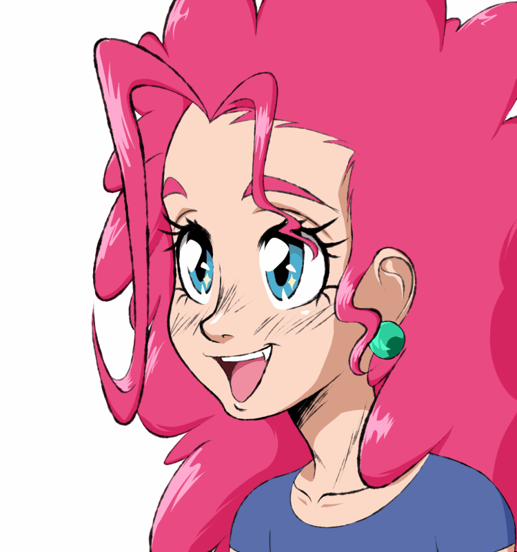 Size: 750x801 | Tagged: safe, artist:thethunderpony, character:pinkie pie, species:human, animated, eye shimmer, female, gif, humanized, open mouth, simple background, smiling, solo, white background