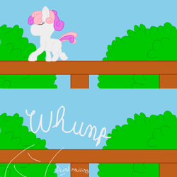 Size: 700x700 | Tagged: safe, artist:planetkiller, derpibooru original, character:sweetie belle, species:pony, behaving like a cat, comic, cute, falling, female, funny, railing, solo
