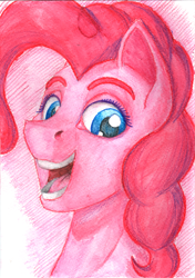 Size: 1266x1800 | Tagged: safe, artist:sa1ntmax, character:pinkie pie, bust, female, happy, portrait, solo, three quarter view, traditional art