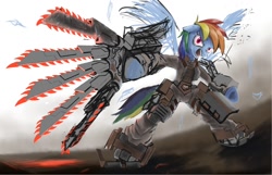 Size: 1200x771 | Tagged: safe, artist:satv12, character:rainbow dash, armored core, chainsaw, female, mecha, mecha musume, metal wolf chaos, ponified, solo, video game
