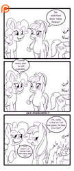 Size: 1300x3000 | Tagged: safe, artist:foxbeast, character:applejack, character:pinkie pie, character:soarin', species:pony, comic:pie love, ship:soarinjack, comic, male, monochrome, nom, pie, shipping, smirk, straight, that pony sure does love pies