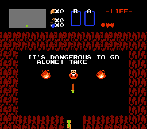 Size: 512x448 | Tagged: safe, artist:phat_guy, derpibooru original, oc, unnamed oc, species:pony, animated, attack, cave, dialogue, english, fire, gif, it's dangerous to go alone, link, nintendo entertainment system, old man (legend of zelda), parody, rom hack, stabbing, sword, the legend of zelda, throwing, weapon, wooden sword