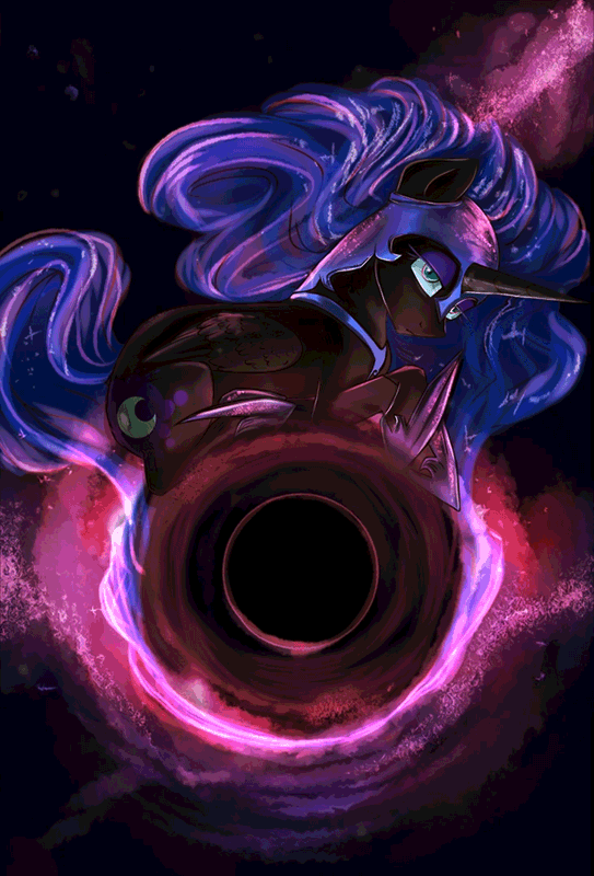 Size: 543x800 | Tagged: safe, artist:equum_amici, artist:segraece, part of a set, character:nightmare moon, character:princess luna, accretion disk, animated, black hole, cinemagraph, female, floating, gif, good trick, solo, space, spinning, tangible heavenly object, vortex