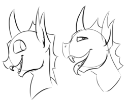 Size: 477x385 | Tagged: safe, artist:unpeeledwasp, species:changeling, disembodied head, doodle, head, monochrome, sketch, tongue out