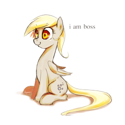 Size: 1540x1540 | Tagged: safe, artist:derpiihooves, character:derpy hooves, species:pegasus, species:pony, boss, female, i am boss, mare, simple background, sitting, smiling, solo, transparent background