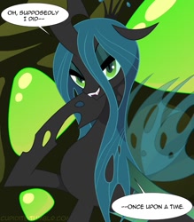 Size: 1191x1362 | Tagged: safe, artist:tarajenkins, character:queen chrysalis, species:changeling, changeling queen, cupidite, female, grin, smiling, solo