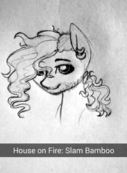 Size: 486x663 | Tagged: safe, artist:hippykat13, oc, oc only, oc:silence, facial hair, piercing, ponytail, sketch, snapchat, solo, song reference, traditional art