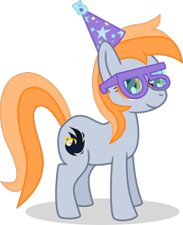 Size: 1462x1800 | Tagged: safe, artist:phat_guy, derpibooru original, oc, oc only, oc:darkest hour, species:earth pony, species:pony, derpibooru community collaboration, 05, 2017 community collab, 5, clothing, cutie mark, female, glasses, hat, looking at you, mare, party hat, shadow, simple background, smiling, solo, standing, transparent background, vector