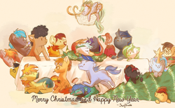 Size: 3830x2352 | Tagged: safe, artist:segraece, oc, oc only, species:changeling, chibi, christmas, christmas tree, cute, group, ocbetes, table, tree