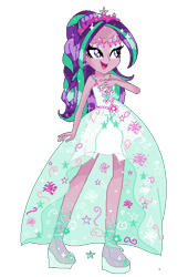 Size: 390x572 | Tagged: safe, artist:gihhbloonde, character:aria blaze, my little pony:equestria girls, bare shoulders, clothing, dress, female, gala dress, sleeveless, solo, strapless