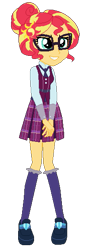 Size: 233x564 | Tagged: safe, artist:gihhbloonde, character:sunset shimmer, species:human, my little pony:equestria girls, alternate universe, clothing, crystal prep academy uniform, female, glasses, human sunset, school uniform, solo