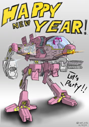 Size: 1247x1771 | Tagged: safe, artist:satv12, character:pinkie pie, female, happy new year 2017, mech, mecha, pixiv, solo