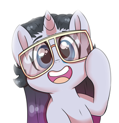Size: 3000x3118 | Tagged: safe, artist:marukouhai, oc, oc only, oc:mimi, oc:minerva miss, parent:fashion plate, parent:rarity, parents:rariplate, species:pony, species:unicorn, female, filly, glasses, offspring, simple background, solo, white background