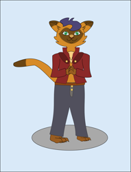 Size: 1251x1640 | Tagged: safe, artist:planetkiller, derpibooru original, character:capper dapperpaws, species:abyssinian, species:anthro, species:plantigrade anthro, my little pony: the movie (2017), blue background, cat, male, simple background, solo, that fucking cat, that was fast, you know i had to do it to em