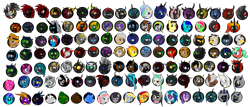 Size: 4500x1930 | Tagged: safe, artist:lakword, character:derpy hooves, character:dj pon-3, character:octavia melody, character:princess celestia, character:princess luna, character:queen chrysalis, character:starlight glimmer, character:sunset shimmer, character:vinyl scratch, oc, species:changeling, species:pony, absurd resolution, buttons, collection, group, icon