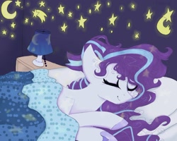 Size: 1024x819 | Tagged: safe, artist:laps-sp, oc, oc only, species:earth pony, species:pony, bed, bedroom, eyes closed, female, lamp, mare, sleeping, solo, stars