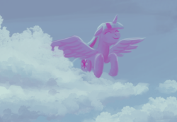 Size: 700x485 | Tagged: safe, artist:sa1ntmax, character:twilight sparkle, character:twilight sparkle (alicorn), species:alicorn, species:pony, cloud, female, flying, smiling, solo, tabun art-battle