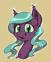 Size: 600x720 | Tagged: safe, artist:tehflah, oc, oc only, oc:wicked ways, species:bat pony, species:pony, bust, open mouth, portrait, simple background, smiling, solo