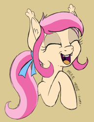 Size: 600x780 | Tagged: safe, artist:tehflah, oc, oc only, oc:joyous ways, species:bat pony, species:pony, cute, eyes closed, laughing, open mouth, simple background, solo