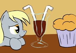 Size: 1948x1359 | Tagged: safe, artist:ambrosebuttercrust, character:derpy hooves, species:pegasus, species:pony, cargo ship, female, glass, mare, muffin, solo, that pony sure does love muffins