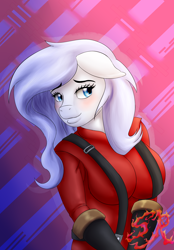 Size: 1500x2160 | Tagged: safe, artist:swiftriff, oc, oc only, oc:lucky duck, species:anthro, adorasexy, blushing, cute, female, pyro, sexy, solo, team fortress 2
