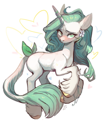 Size: 873x1079 | Tagged: safe, artist:locksto, oc, oc only, species:classical unicorn, species:pony, species:unicorn, blushing, female, leonine tail, looking at you, mare, solo, unshorn fetlocks