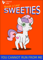 Size: 995x1374 | Tagged: safe, artist:planetkiller, character:sweetie belle, species:pony, 1000 hours in ms paint, box art, cereal, chest fluff, dock, female, food, looking at you, ms paint, shrunken pupils, solo, wat