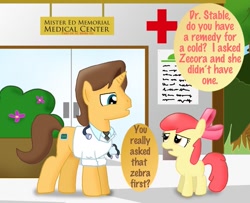 Size: 1039x843 | Tagged: safe, artist:ajmstudios, character:apple bloom, character:doctor horse, character:doctor stable, comic, doctor, implied zecora