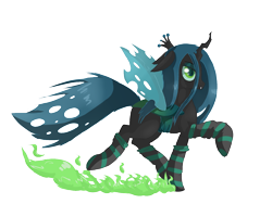 Size: 1600x1200 | Tagged: safe, artist:tomat-in-cup, character:queen chrysalis, species:changeling, changeling queen, clothing, female, profile, simple background, socks, solo, striped socks, transparent background, trotting