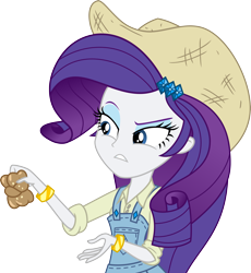 Size: 3000x3267 | Tagged: safe, artist:aqua-pony, character:rarity, episode:five to nine, equestria girls:dance magic, g4, my little pony: equestria girls, my little pony:equestria girls, spoiler:eqg specials, apple fritter (food), clothing, female, food, hat, imagine spot, overalls, rarihick, simple background, solo, transparent background, vector