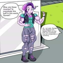 Size: 2048x2048 | Tagged: safe, artist:nokozeze, character:starlight glimmer, equestria girls:mirror magic, g4, my little pony: equestria girls, my little pony:equestria girls, spoiler:eqg specials, abs, biceps, clothing, female, implied sunset shimmer, jeans, muscles, pants, portal, ripped jeans, solo, starlight lifter, thunder thighs, torn clothes