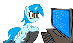 Size: 1504x896 | Tagged: safe, artist:acharmingpony, oc, oc only, oc:windows 8, species:pony, blue screen of death, now you fucked up, ponified, simple background, solo, vulgar, white background, windows, windows 8
