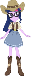 Size: 3000x7380 | Tagged: safe, artist:aqua-pony, character:twilight sparkle, character:twilight sparkle (scitwi), species:eqg human, episode:five to nine, equestria girls:dance magic, g4, my little pony: equestria girls, my little pony:equestria girls, spoiler:eqg specials, absurd resolution, adorable face, beautiful, belt, belt buckle, boots, clothing, cowboy boots, cowboy hat, cowgirl, cute, female, glasses, hat, meganekko, shoes, simple background, skirt, smiling, solo, stetson, transparent background, twiabetes, vector, vest, woman