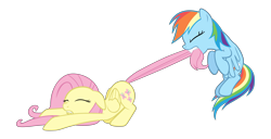 Size: 4851x2487 | Tagged: safe, artist:ocarina0ftimelord, character:fluttershy, character:rainbow dash, species:pony, episode:dragon quest, g4, my little pony: friendship is magic, absurd resolution, simple background, tail pull, transparent background, vector, vector trace