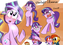 Size: 1280x914 | Tagged: safe, artist:zouyugi, character:starlight glimmer, character:sunburst, species:pony, species:unicorn, ship:starburst, angry, blushing, blushing profusely, crying, cute, evil grin, female, floppy ears, glimmerbetes, grin, male, mare, nervous, quiet, ragelight glimmer, sadlight glimmer, shipping, smiling, stallion, straight, sweat, sweatdrop