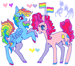 Size: 600x527 | Tagged: safe, artist:njeekyo, character:pinkie pie, character:rainbow dash, species:pony, ship:pinkiedash, cute, female, gay pride, gay pride flag, lesbian, ms paint, pansexual pride flag, pride, shipping