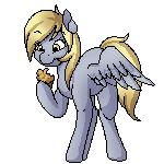 Size: 150x150 | Tagged: safe, artist:rue-willings, character:derpy hooves, species:pegasus, species:pony, animated, blinking, ear twitch, eating, female, food, gif, mare, muffin, simple background, solo, spread wings, transparent background, wings
