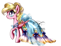 Size: 1200x913 | Tagged: safe, artist:tiffanymarsou, oc, oc only, oc:bay breeze, species:pegasus, species:pony, clothing, dress, female, flower, mare, raised hoof, simple background, smiling, solo, transparent background