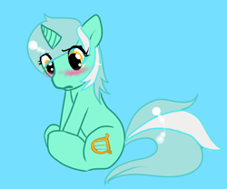 Size: 1080x900 | Tagged: safe, artist:azure-doodle, character:lyra heartstrings, ask, blue background, blushing, female, sexually confused lyra, simple background, sitting, solo