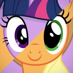 Size: 1500x1500 | Tagged: safe, artist:caliazian, character:applejack, character:twilight sparkle, species:pony, avatar, looking at you, smiling