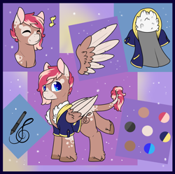 Size: 3141x3127 | Tagged: safe, artist:cloureed, oc, oc only, oc:strawberry breeze, ponysona, species:pegasus, species:pony, clothing, color palette, cutie mark, jacket, long tail, redesign, reference sheet, shoulder up, solo