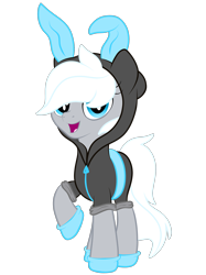Size: 2048x2732 | Tagged: safe, artist:prismaticstars, oc, oc only, oc:silver stream, species:pony, bunny ears, clothing, costume, dangerous mission outfit, female, high res, hoodie, mare, movie accurate, simple background, solo, transparent background