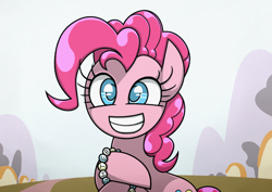 Size: 1754x1240 | Tagged: safe, artist:rambopvp, character:pinkie pie, species:earth pony, species:pony, bracelet, female, grin, jewelry, no nose, smiling, solo