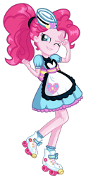 Size: 650x1333 | Tagged: safe, artist:gihhbloonde, artist:niightlydark, character:pinkie pie, episode:coinky-dink world, eqg summertime shorts, g4, my little pony: equestria girls, my little pony:equestria girls, alternate hairstyle, carhop, female, one eye closed, rollerblades, server pinkie pie, shading, simple background, solo, transparent background, wink