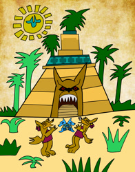 Size: 813x1037 | Tagged: safe, artist:toon-n-crossover, aztec, aztecmastermind, codex, coyote, sapphire statue, temple, timochinti