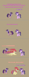 Size: 504x1339 | Tagged: safe, artist:verve, character:moondancer, character:starlight glimmer, character:twilight sparkle, character:twilight sparkle (alicorn), species:alicorn, species:pony, species:unicorn, episode:uncommon bond, g4, my little pony: friendship is magic, armband, ask, ask genie twilight, clothing, comic, dialogue, female, genie, hat, headband, horn cap, leg brace, mare, pixel art, running, tumblr, wing jewelry, wizard hat