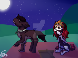 Size: 1024x768 | Tagged: safe, artist:saturnstar14, artist:spokenmind93, oc, oc only, bone, clothing, commission, costume, full moon, howling, moon, new style, night, skeleton, skeleton costume, watermark, wolf pony
