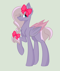 Size: 1600x1900 | Tagged: safe, artist:rose-moonlightowo, oc, oc only, species:pegasus, species:pony, bow, braid, colored wings, female, hair bow, mare, multicolored wings, raised hoof, simple background, solo